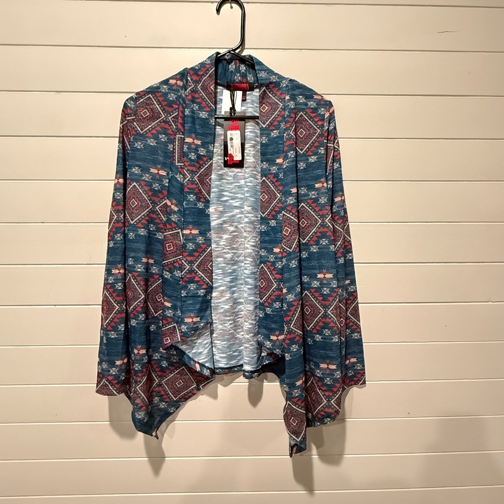 Rock & Roll Denim Western Tribal Geometric Printed Cardigan S Blue NWT